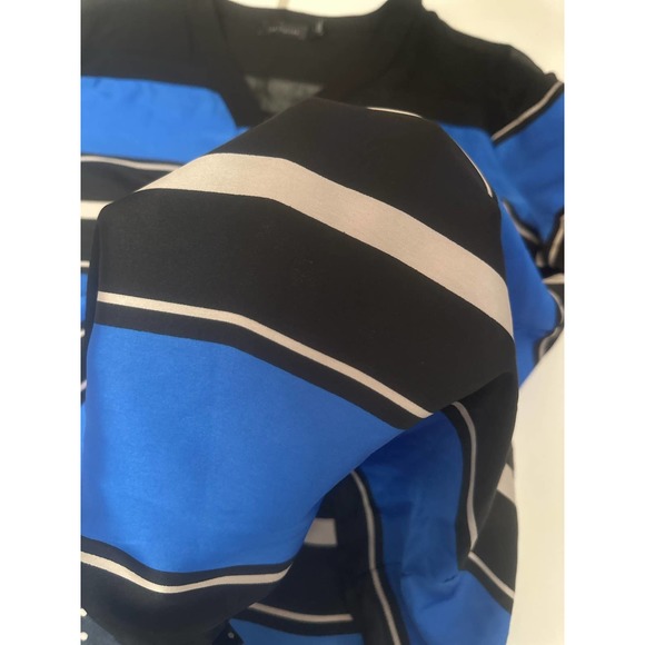Women L The Limited Blue Black White Horizontal stripes blouse lace shoulder - Picture 5 of 6